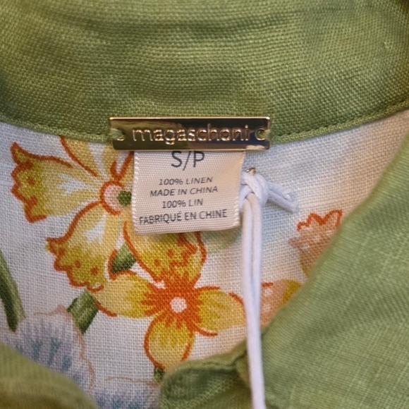 Magaschoni Linen Button Up Floral Workwear Cottagecore‎ Top Cream Multi S NWT - Picture 9 of 9